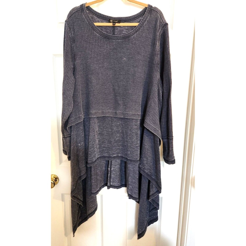 DG2 Diane Gilman Sz 2X Step-Hem Tunic Long Sleeve Sweater Demin Color Flowing